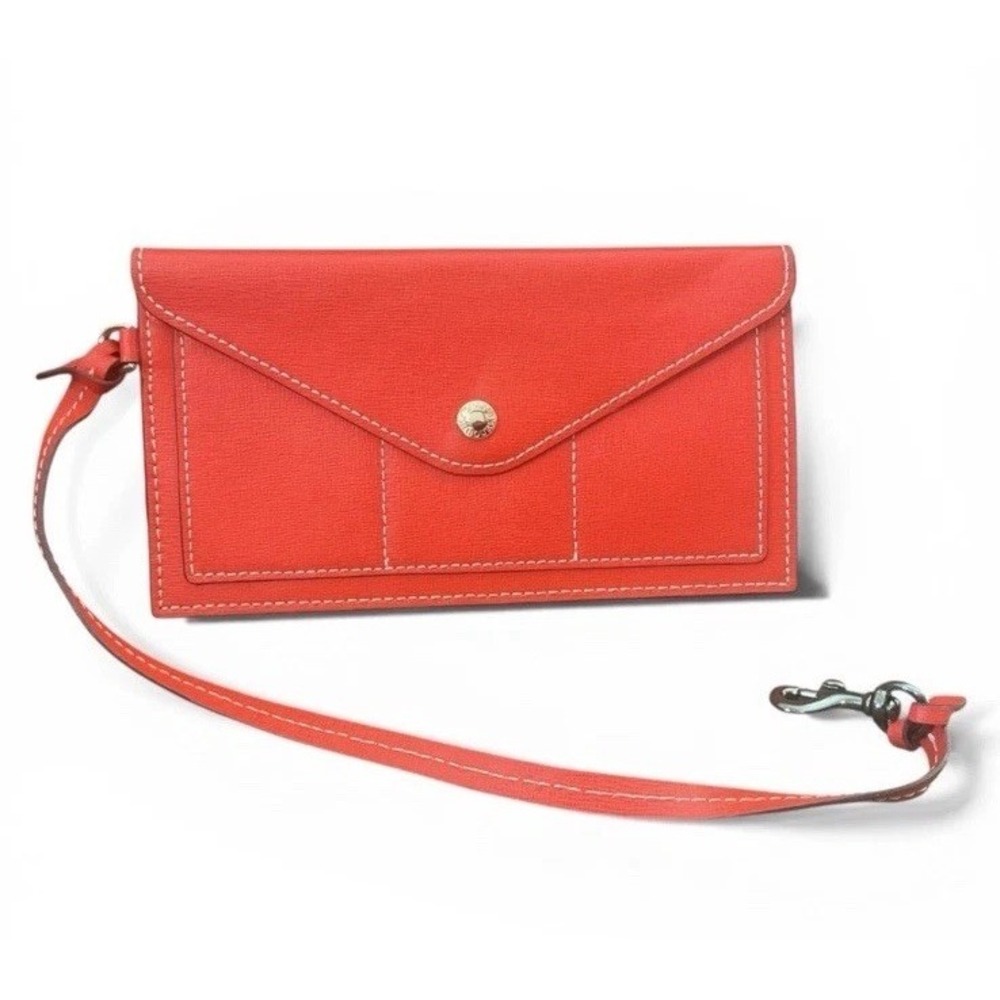 Dooney & Bourke Coral Red Saffiano Leather Wristlet Wallet Clutch Slim Envelope